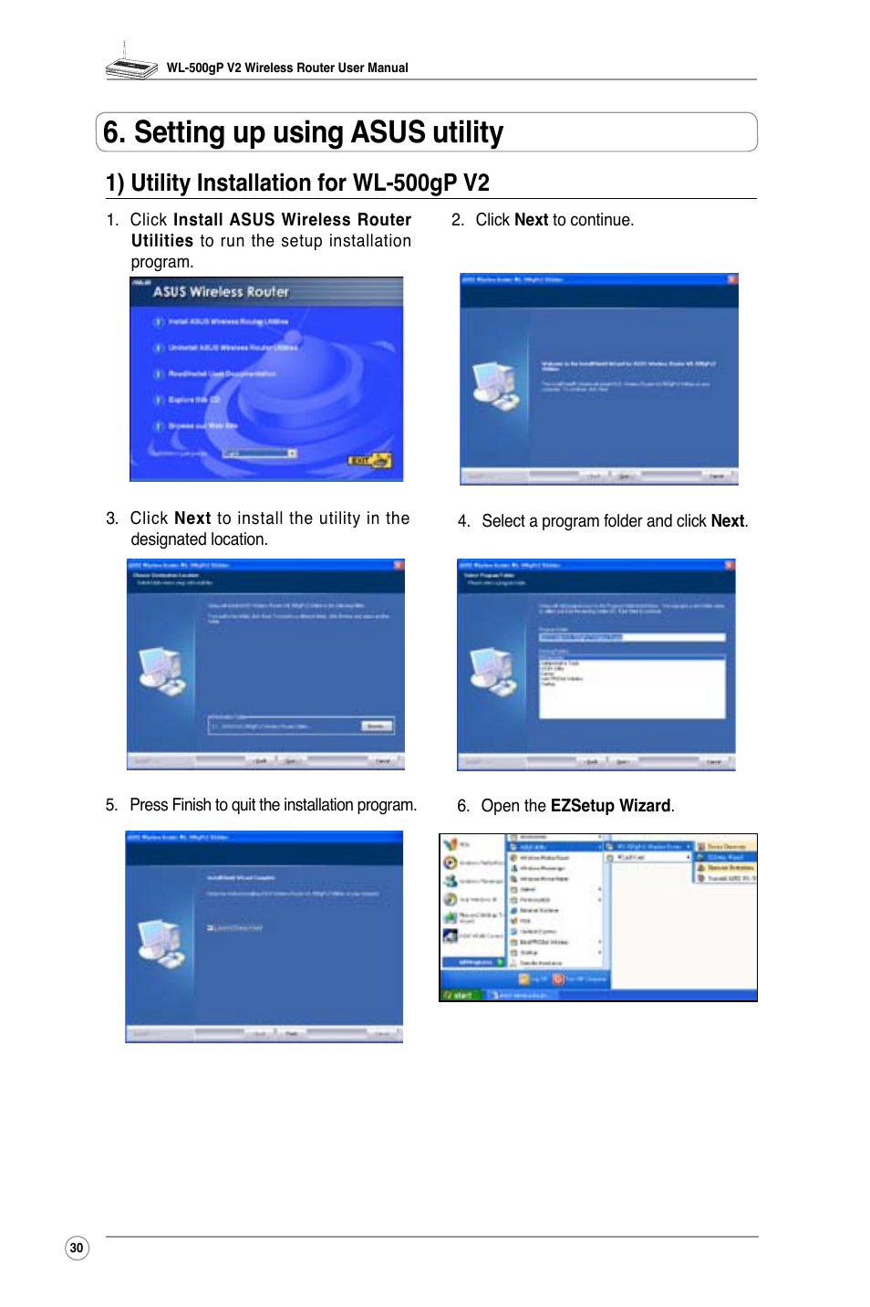 Setting up using asus utility | Asus WL-500gP V2 User Manual | Page 33 / 55