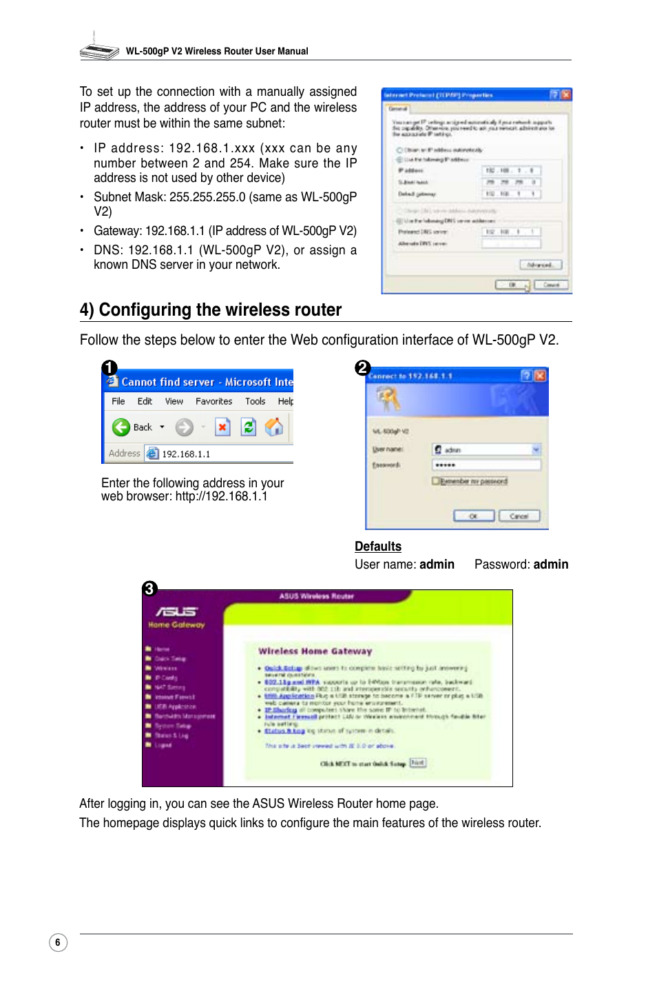 4) configuring the wireless router | Asus WL-500gP V2 User Manual | Page 9 / 55