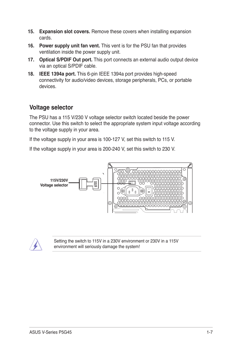 Voltage.selector | Asus V3-P5G45 User Manual | Page 17 / 120