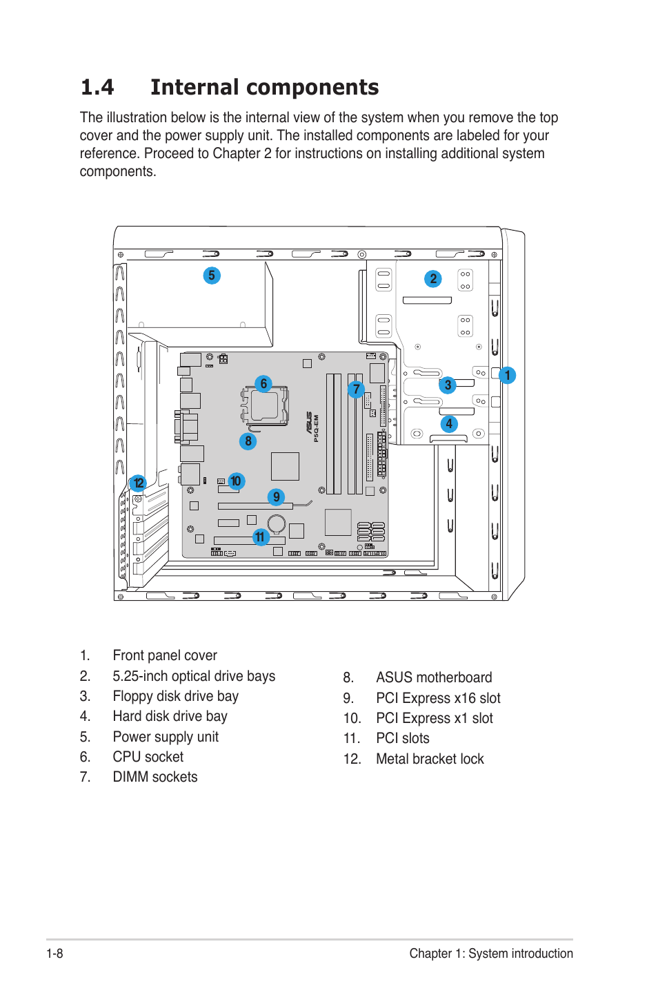 4 internal components, Internal.components -8 | Asus V3-P5G45 User Manual | Page 18 / 120