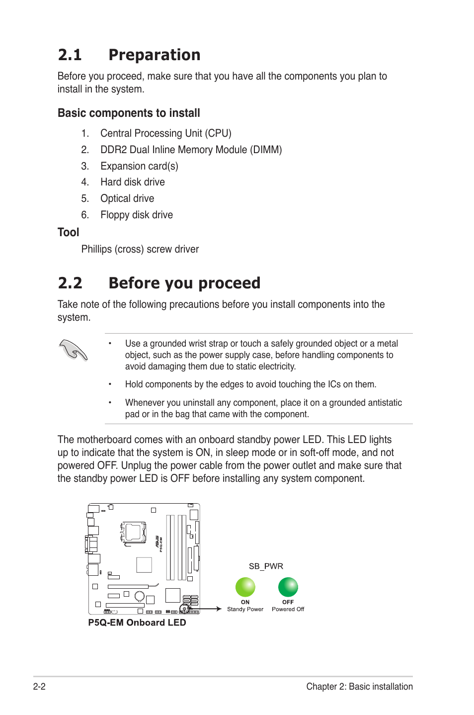 1 preparation, 2 before you proceed, Preparation -2 | Before.you.proceed -2 | Asus V3-P5G45 User Manual | Page 20 / 120