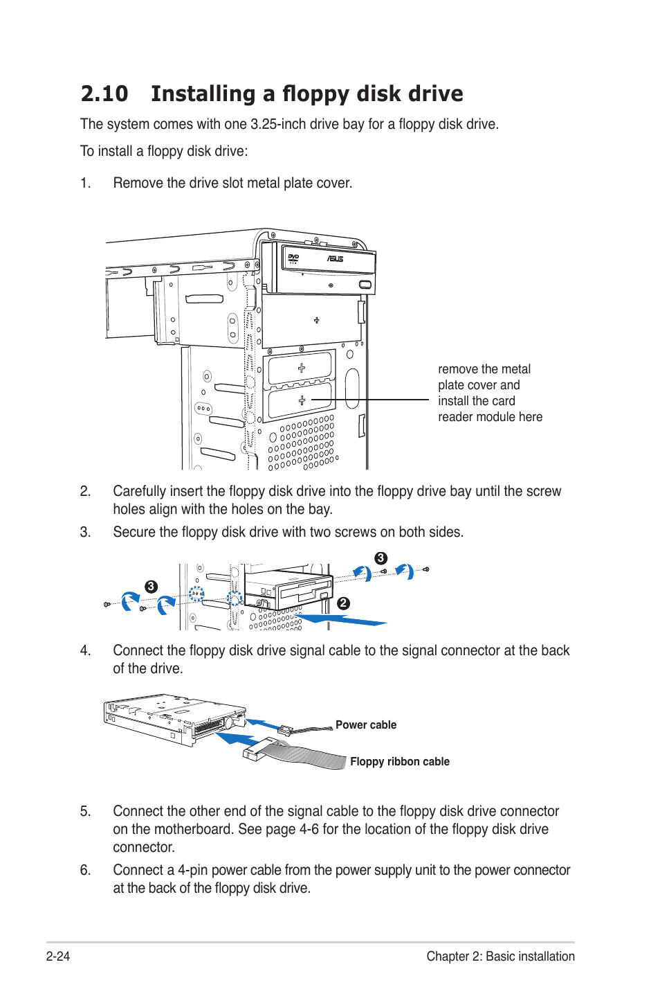 10 installing a floppy disk drive, 10 installing a floppy disk drive -24 | Asus V3-P5G45 User Manual | Page 42 / 120