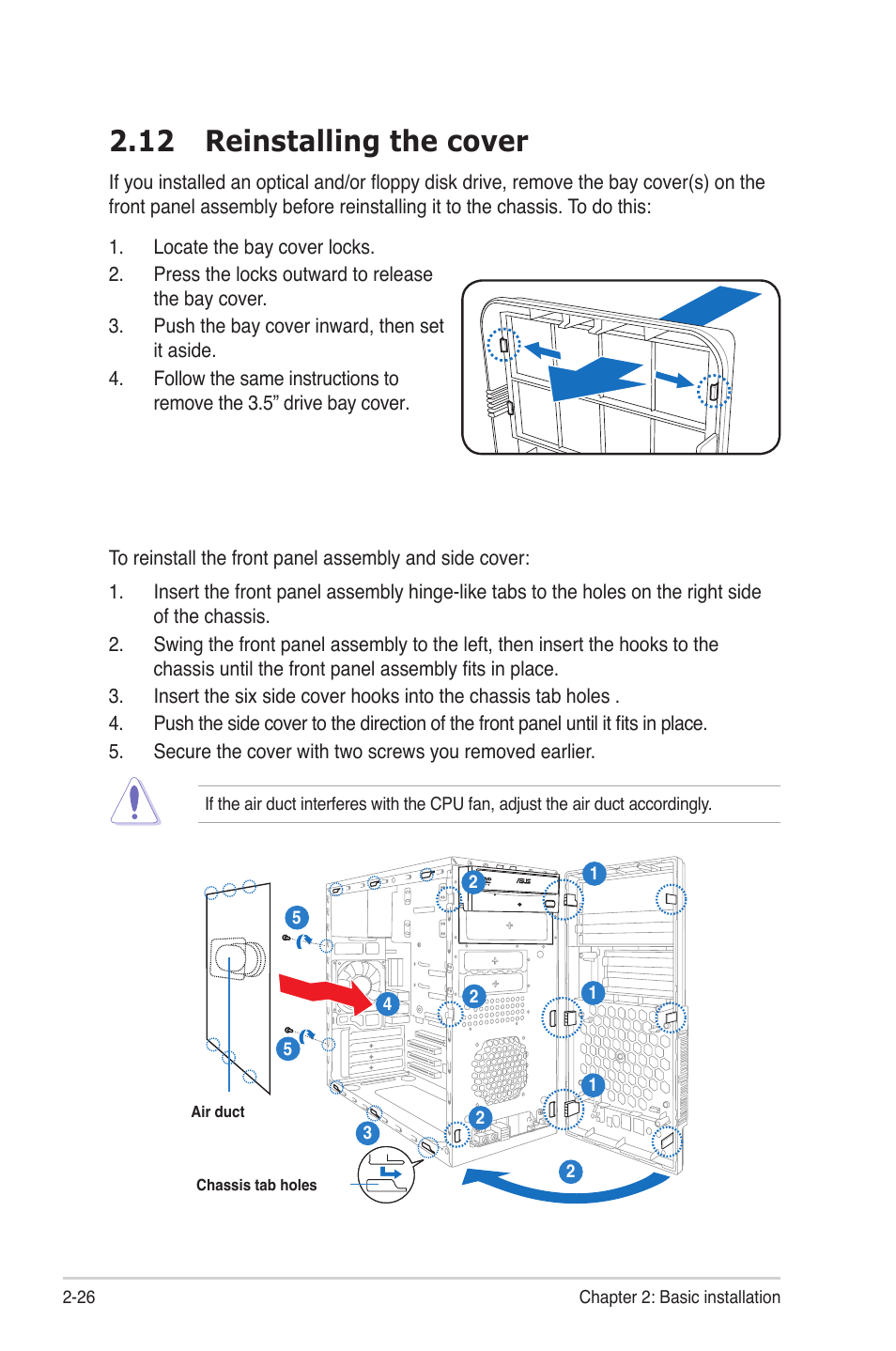 12 reinstalling the cover, Reinstalling.the.cover -26 | Asus V3-P5G45 User Manual | Page 44 / 120