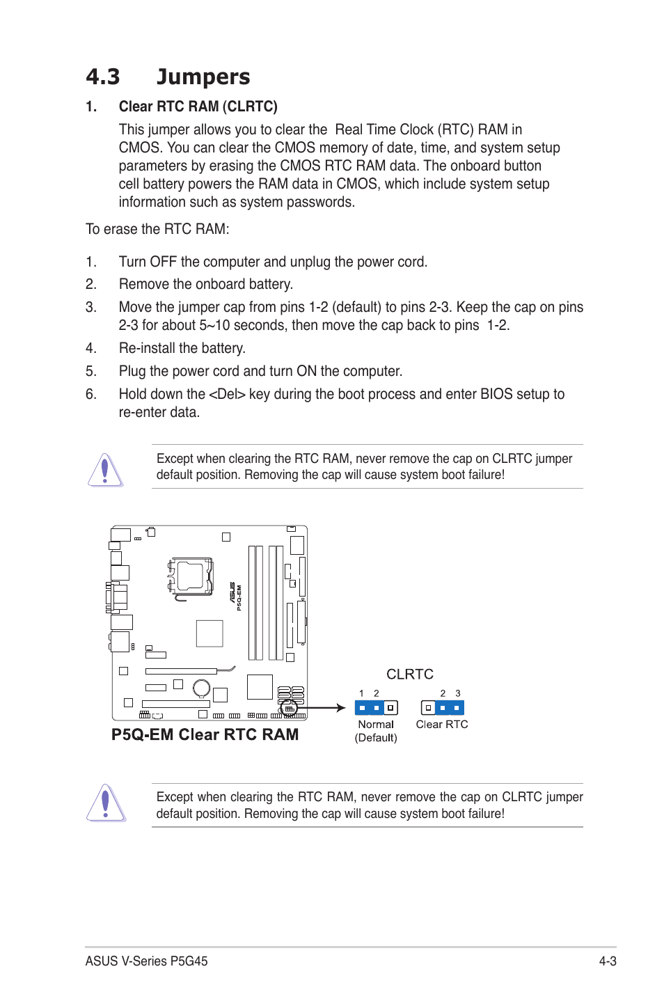 3 jumpers, Jumpers -3 | Asus V3-P5G45 User Manual | Page 63 / 120