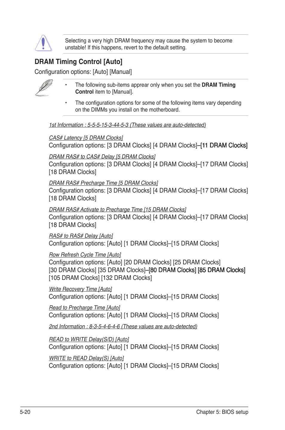 Dram.timing.control.[auto | Asus V3-P5G45 User Manual | Page 96 / 120