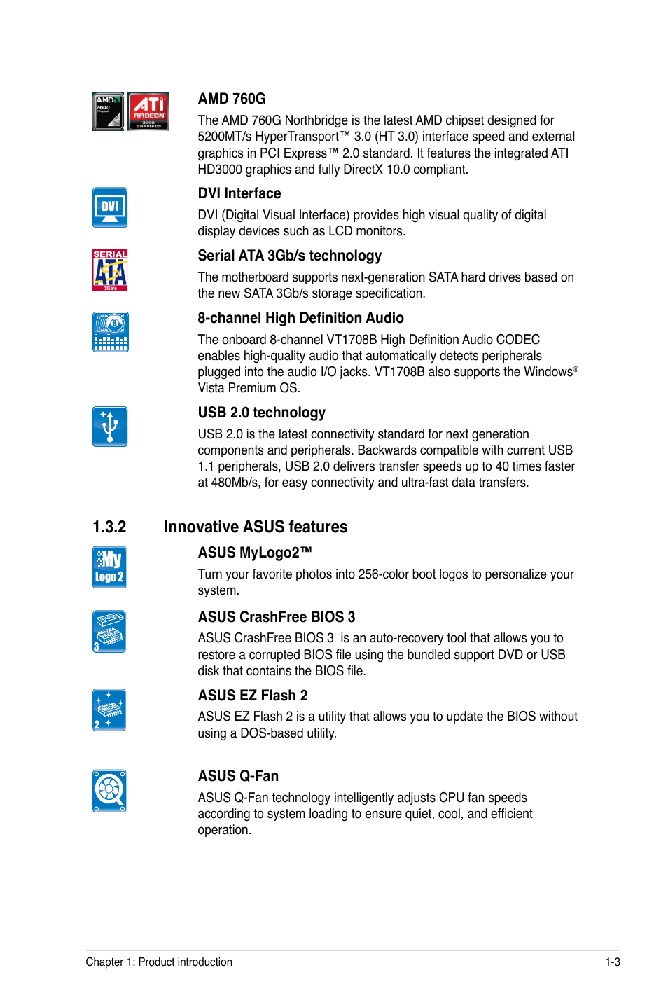 2 innovative asus features, Innovative asus features -3 | Asus M3A76-CM User Manual | Page 13 / 60