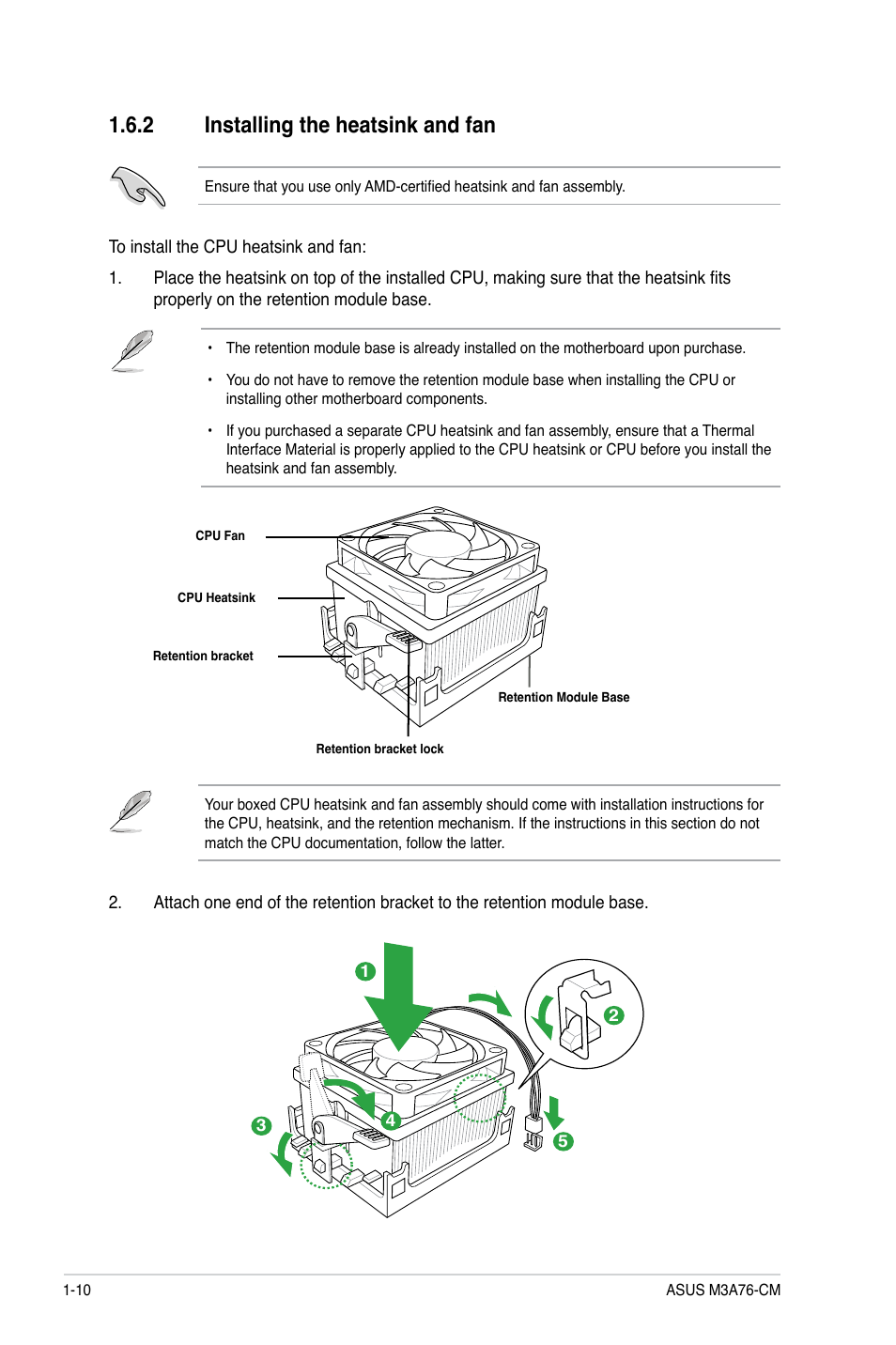 2 installing the heatsink and fan, Installing the heatsink and fan -10 | Asus M3A76-CM User Manual | Page 20 / 60