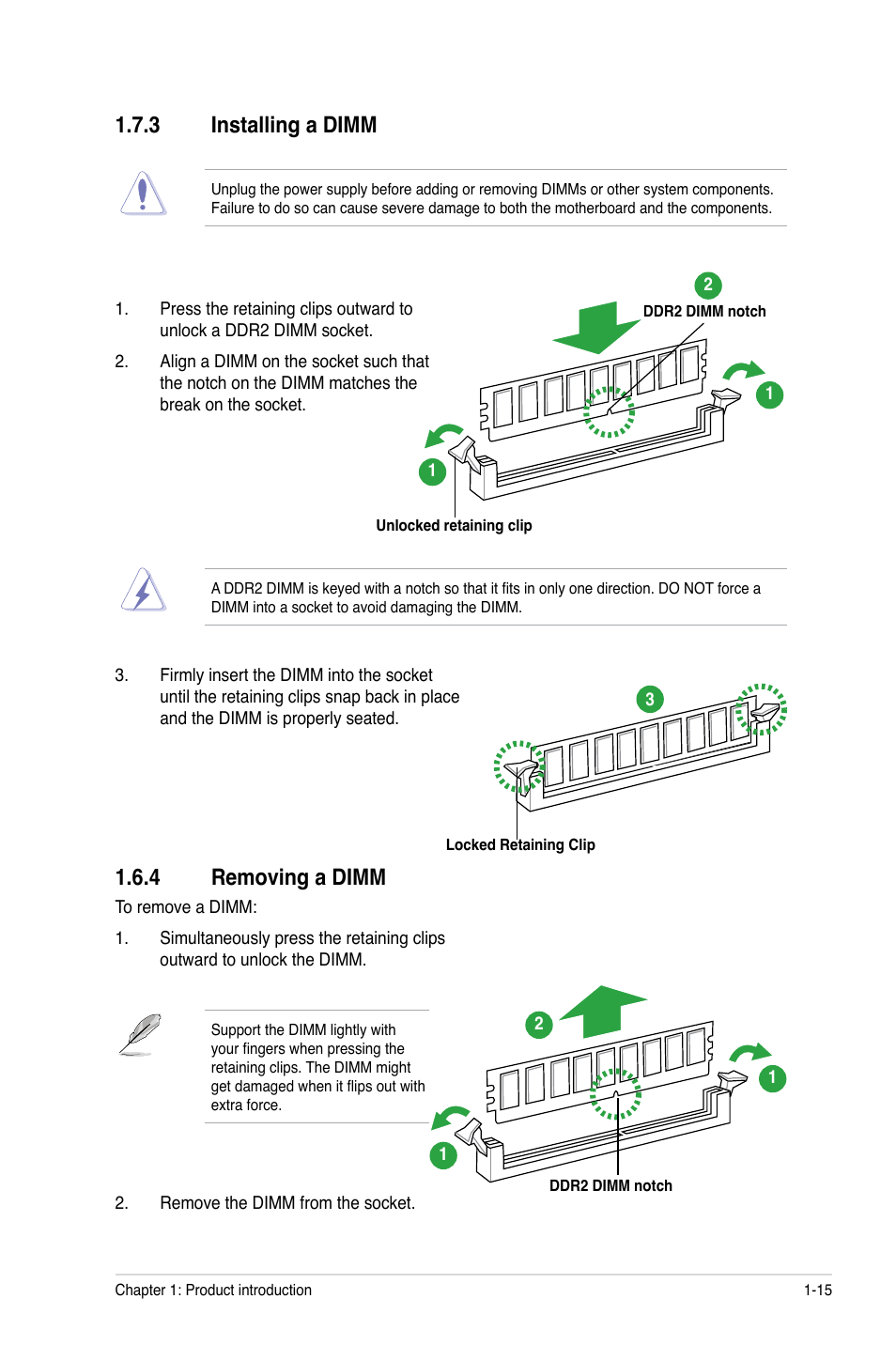 3 installing a dimm, 4 removing a dimm, Installing a dimm -15 | Removing a dimm -15 | Asus M3A76-CM User Manual | Page 25 / 60