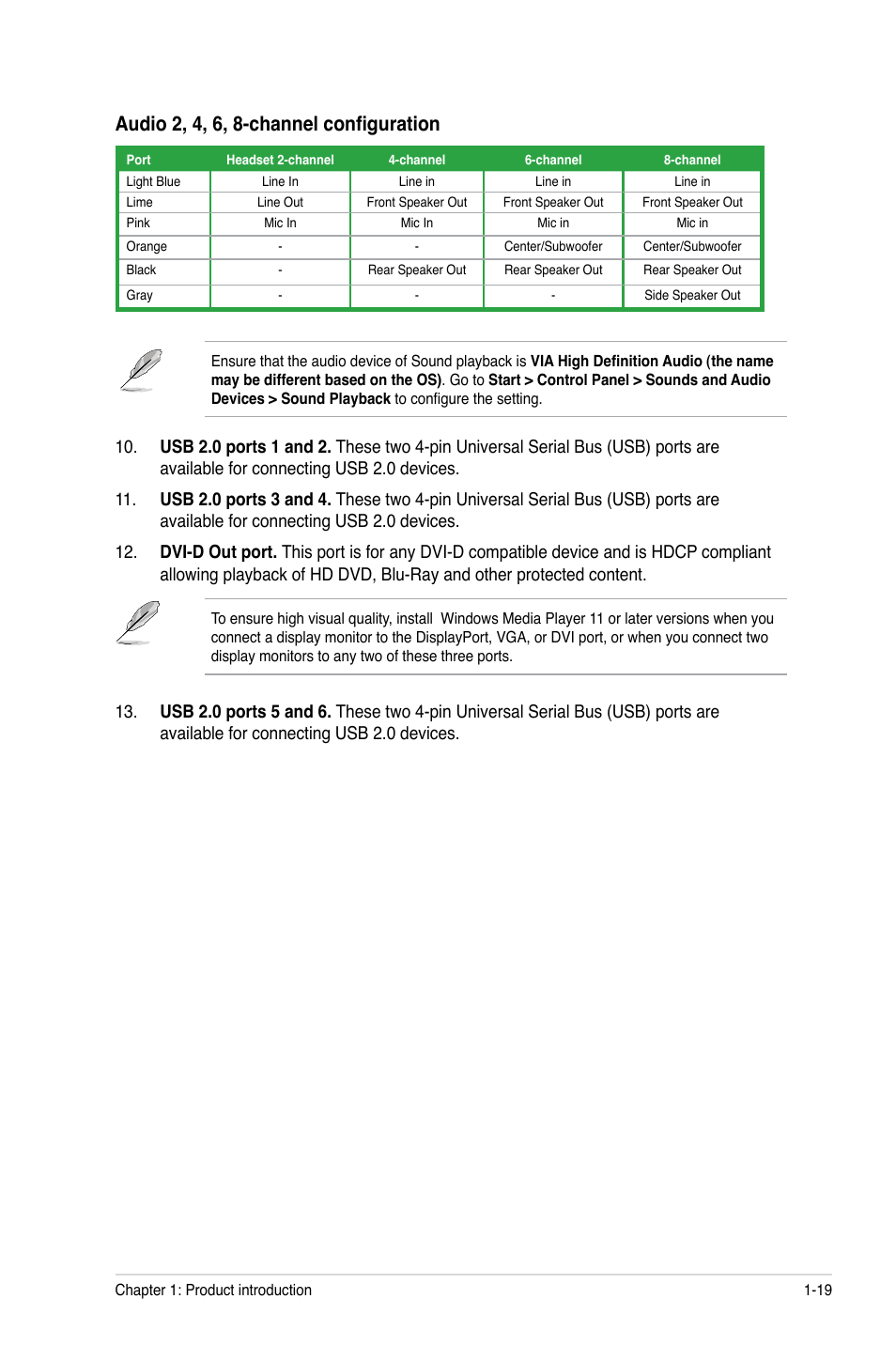 Audio 2, 4, 6, 8-channel configuration | Asus M3A76-CM User Manual | Page 29 / 60