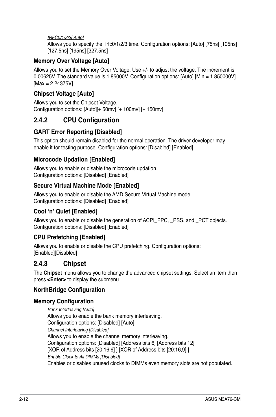 2 cpu configuration, 3 chipset, Cpu configuration -12 | Chipset -12 | Asus M3A76-CM User Manual | Page 50 / 60