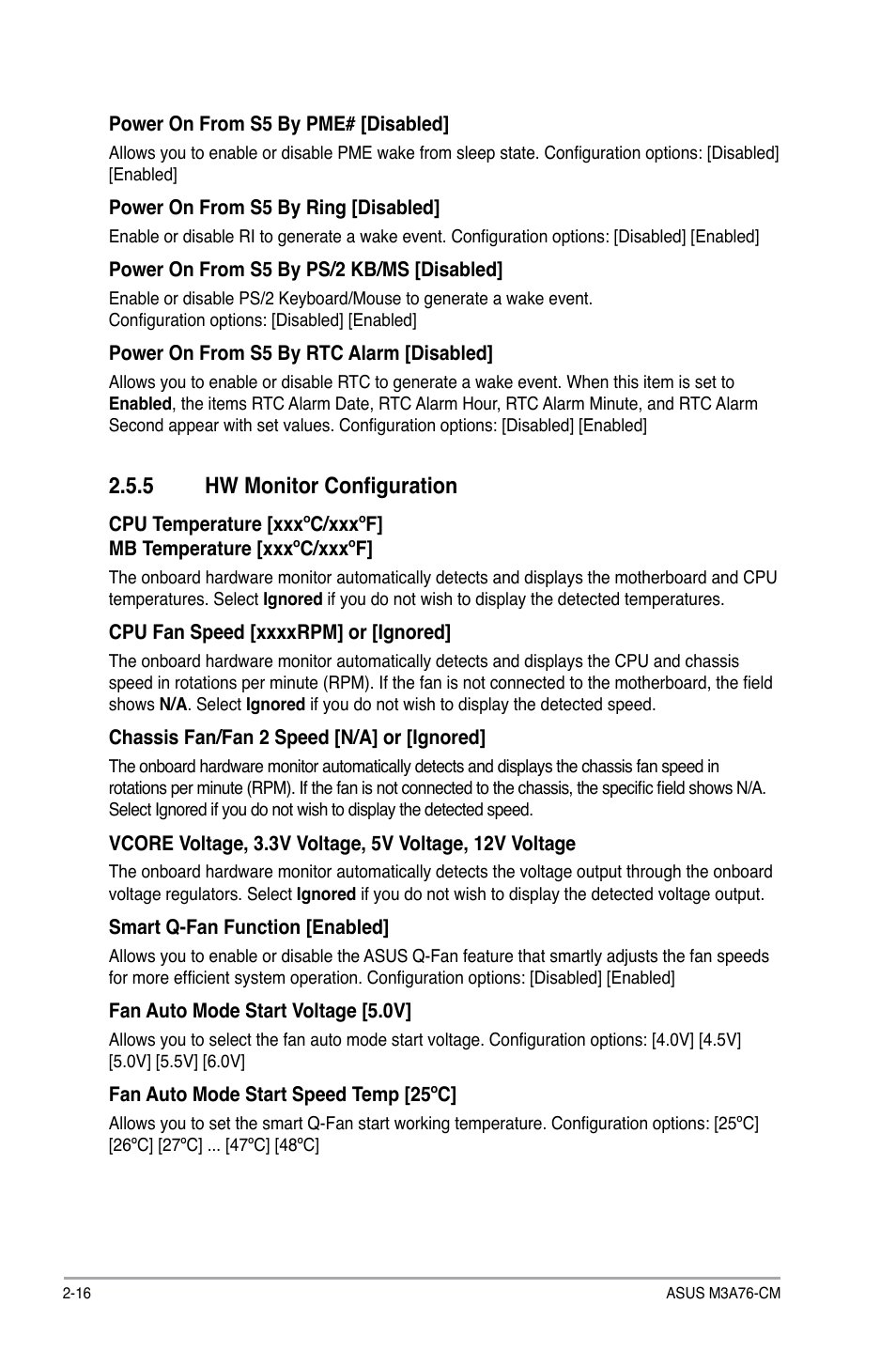 5 hw monitor configuration, Hw monitor configuration -16 | Asus M3A76-CM User Manual | Page 54 / 60