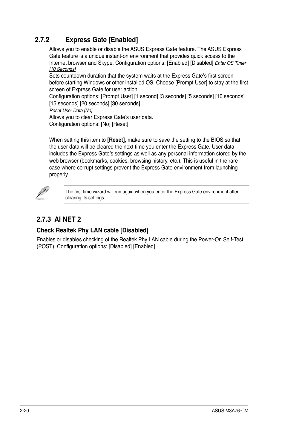 2 express gate [enabled, Express gate -20, 3 ai net 2 | Asus M3A76-CM User Manual | Page 58 / 60