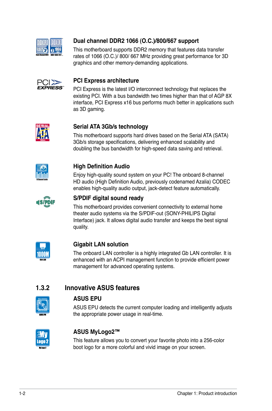 2 innovative asus features, Innovative asus features -2 | Asus P5KPL/EPU User Manual | Page 12 / 62