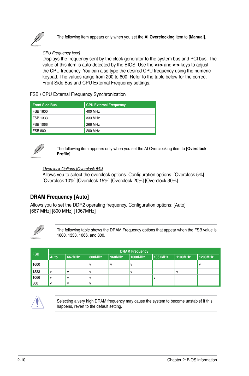 Dram frequency [auto, Fsb / cpu external frequency synchronization | Asus P5KPL/EPU User Manual | Page 50 / 62