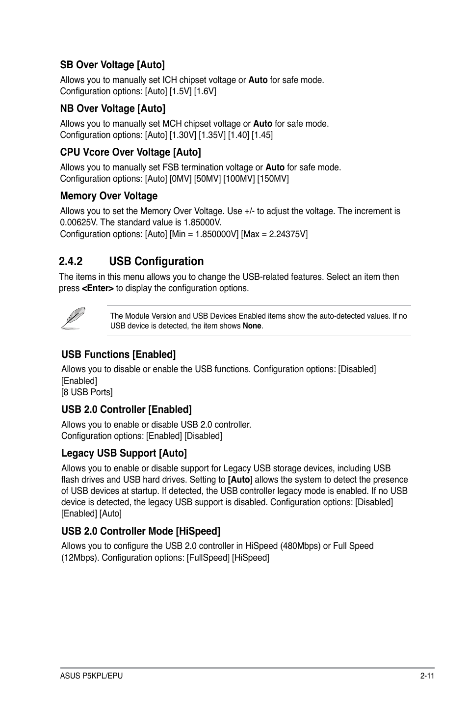 2 usb configuration, Usb configuration -11 | Asus P5KPL/EPU User Manual | Page 51 / 62