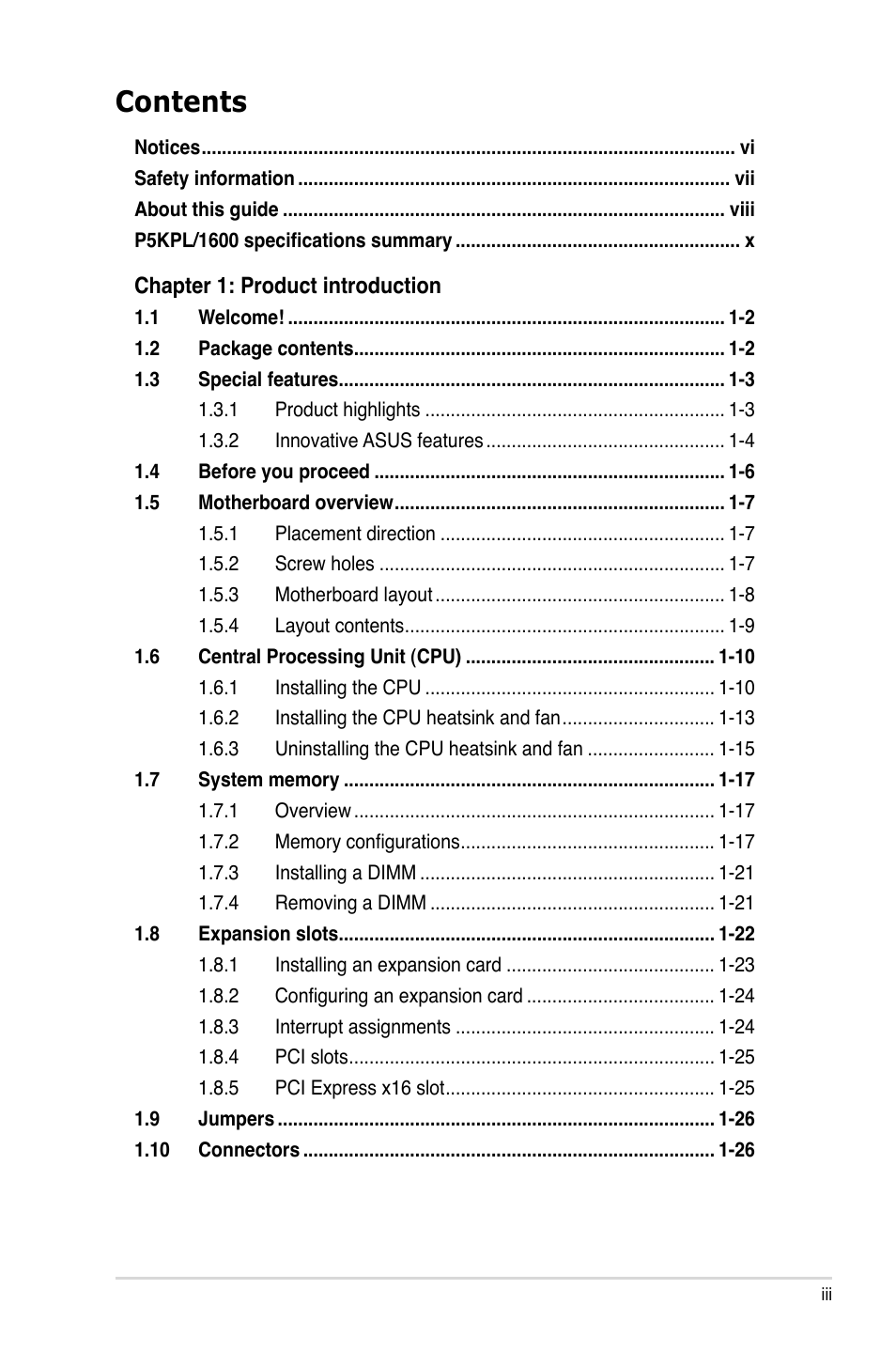 Asus P5KPL/1600 User Manual | Page 3 / 96