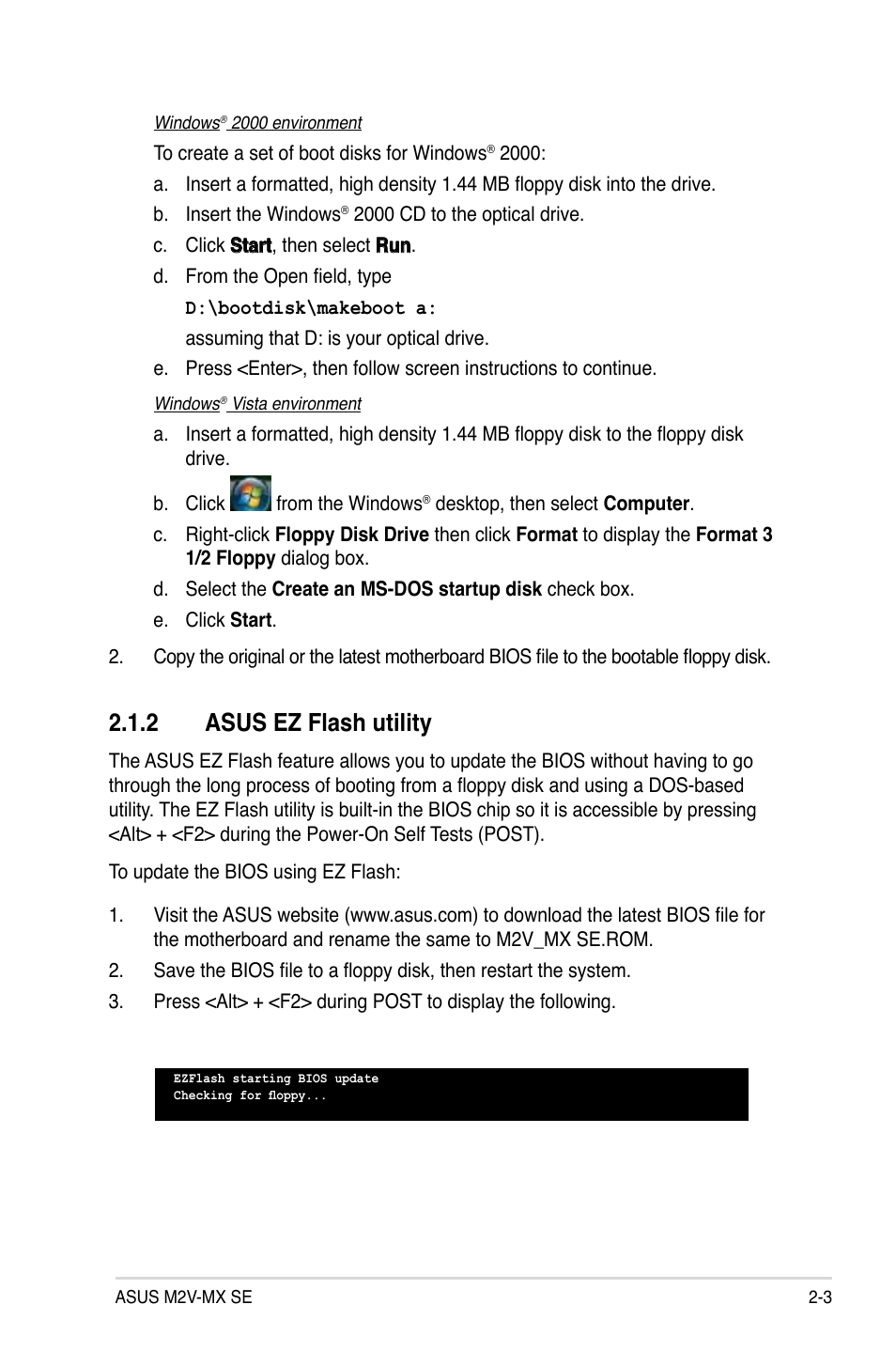 2 asus ez flash utility | Asus M2V-MX SE User Manual | Page 45 / 90