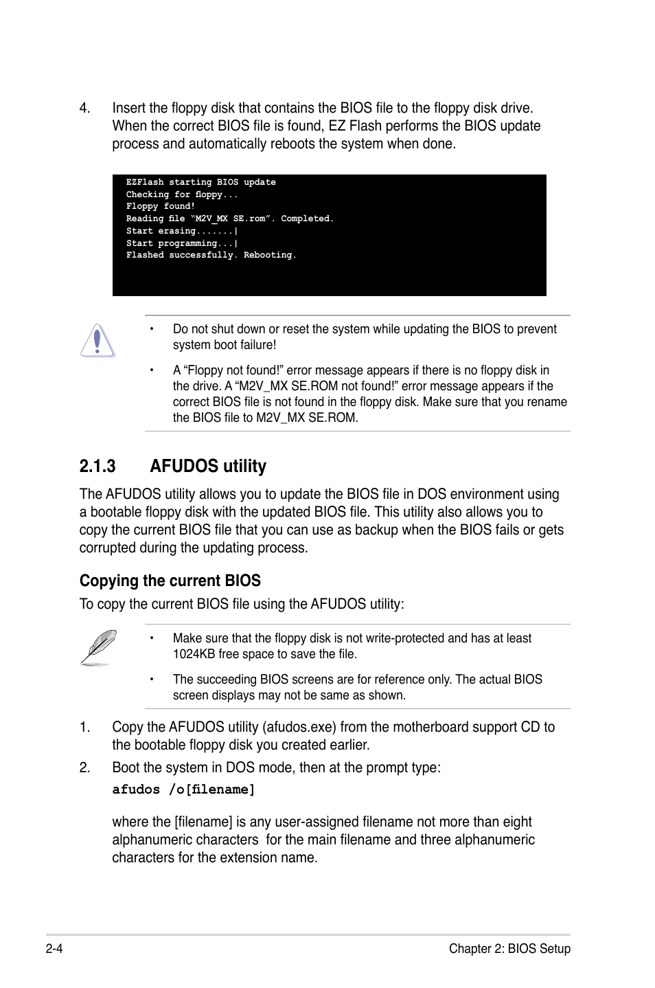 3 afudos utility, Copying the current bios | Asus M2V-MX SE User Manual | Page 46 / 90