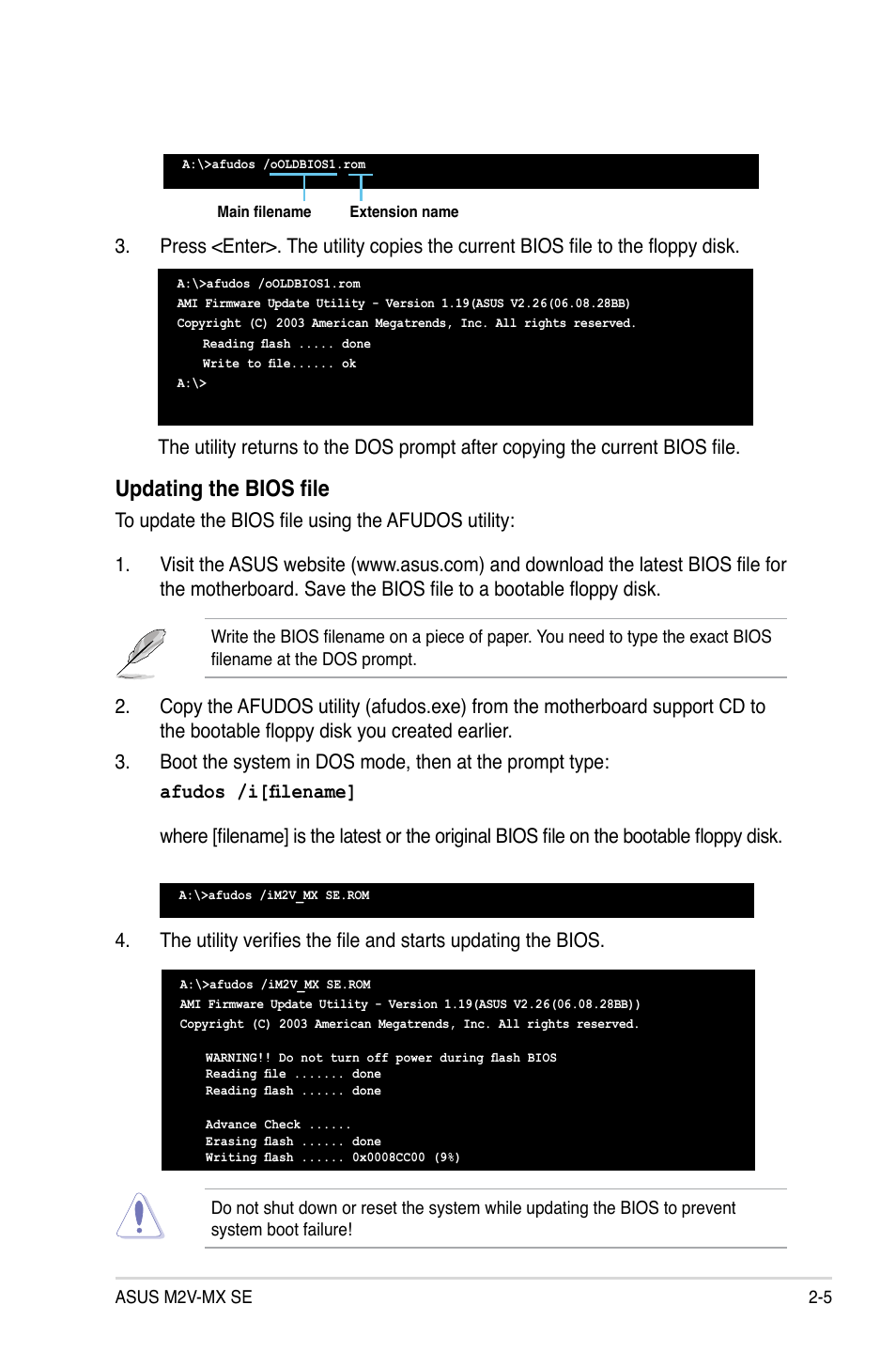 Updating the bios file | Asus M2V-MX SE User Manual | Page 47 / 90