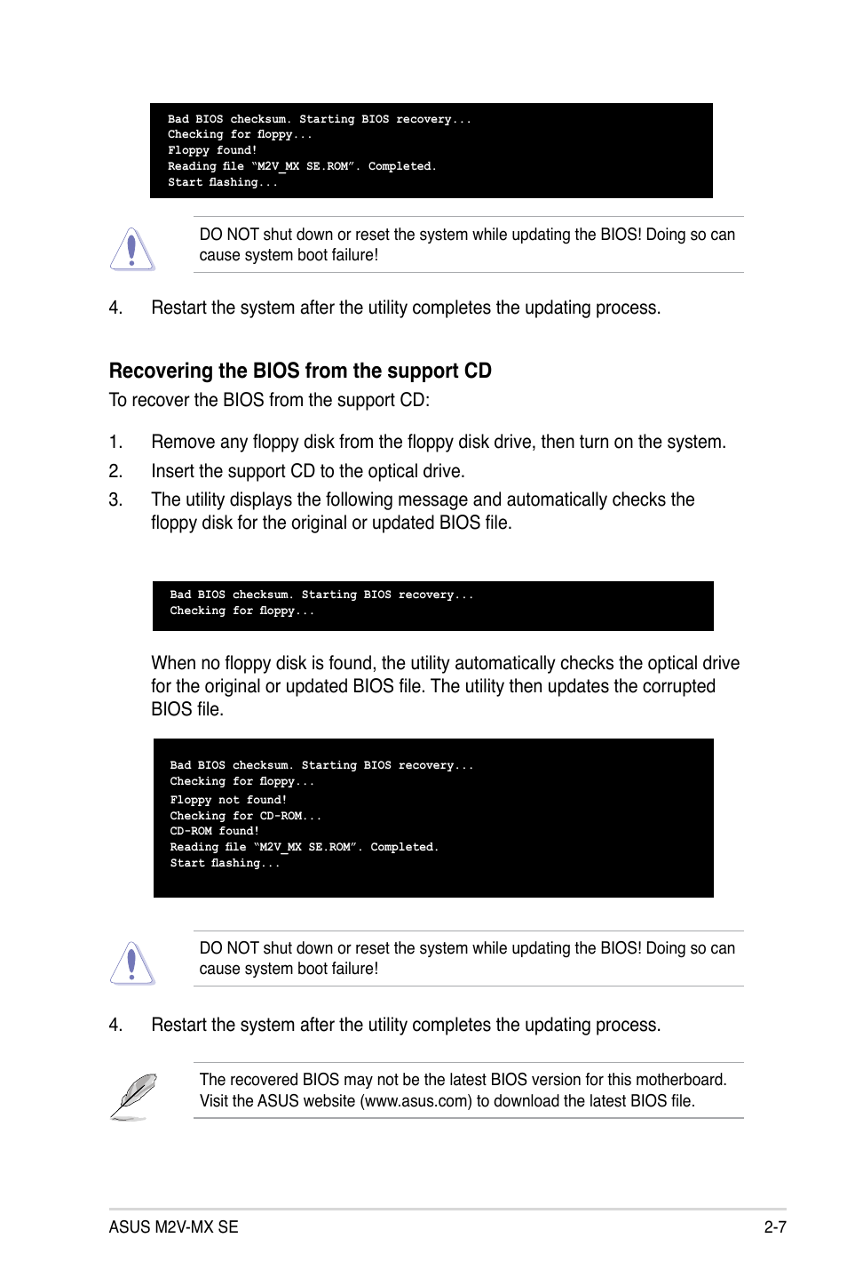 Recovering the bios from the support cd | Asus M2V-MX SE User Manual | Page 49 / 90