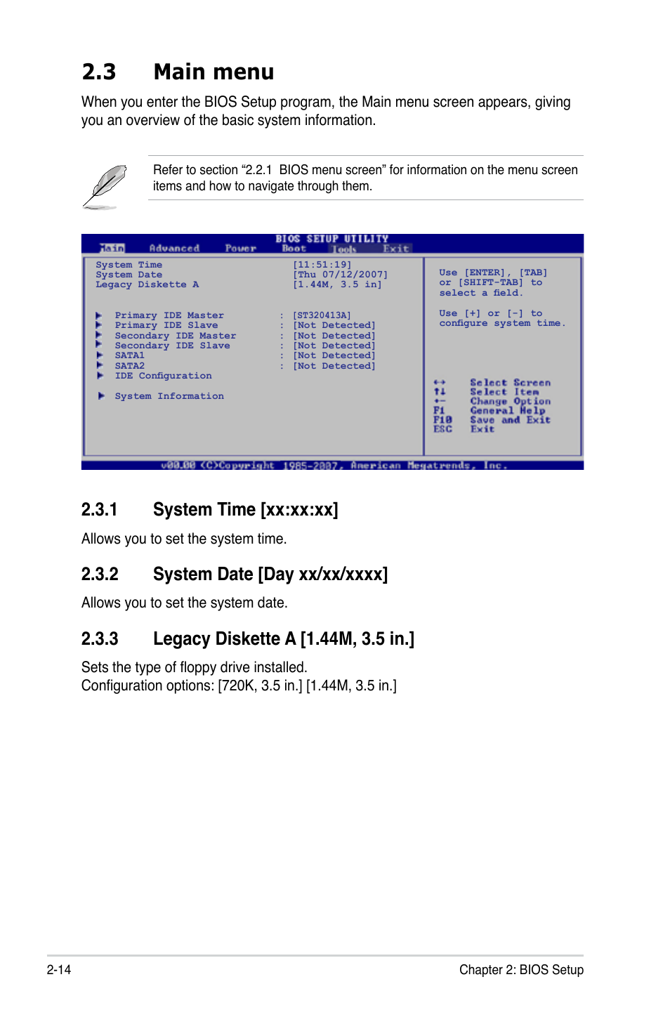 3 main menu, 1 system time [xx:xx:xx | Asus M2V-MX SE User Manual | Page 56 / 90