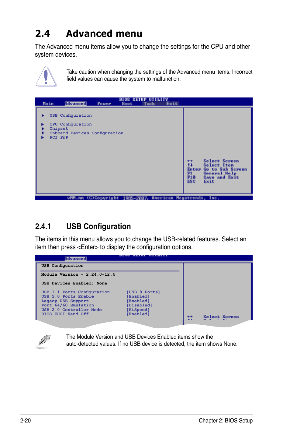 4 advanced menu, 1 usb configuration | Asus M2V-MX SE User Manual | Page 62 / 90