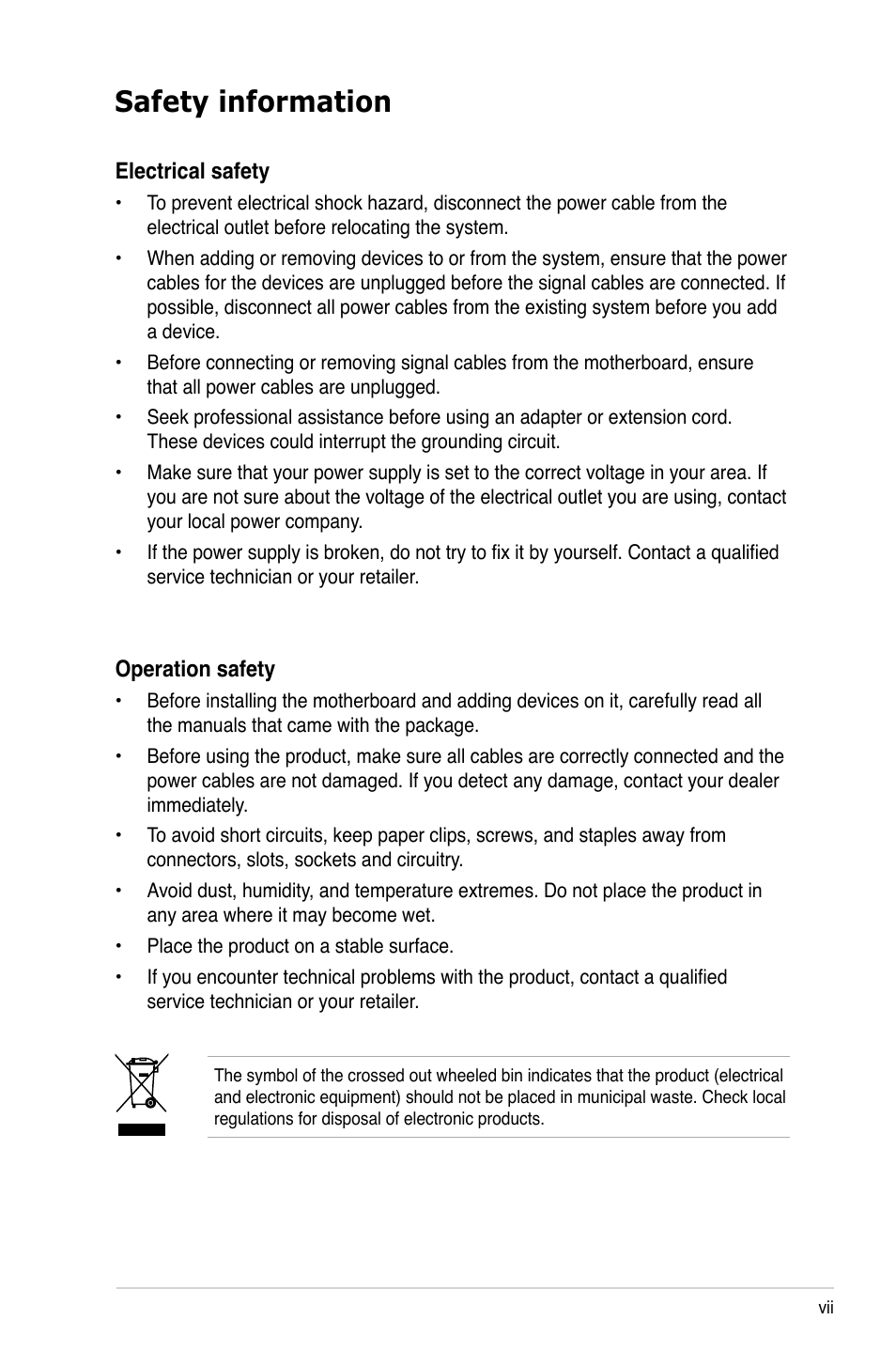 Safety information | Asus M2V-MX SE User Manual | Page 7 / 90