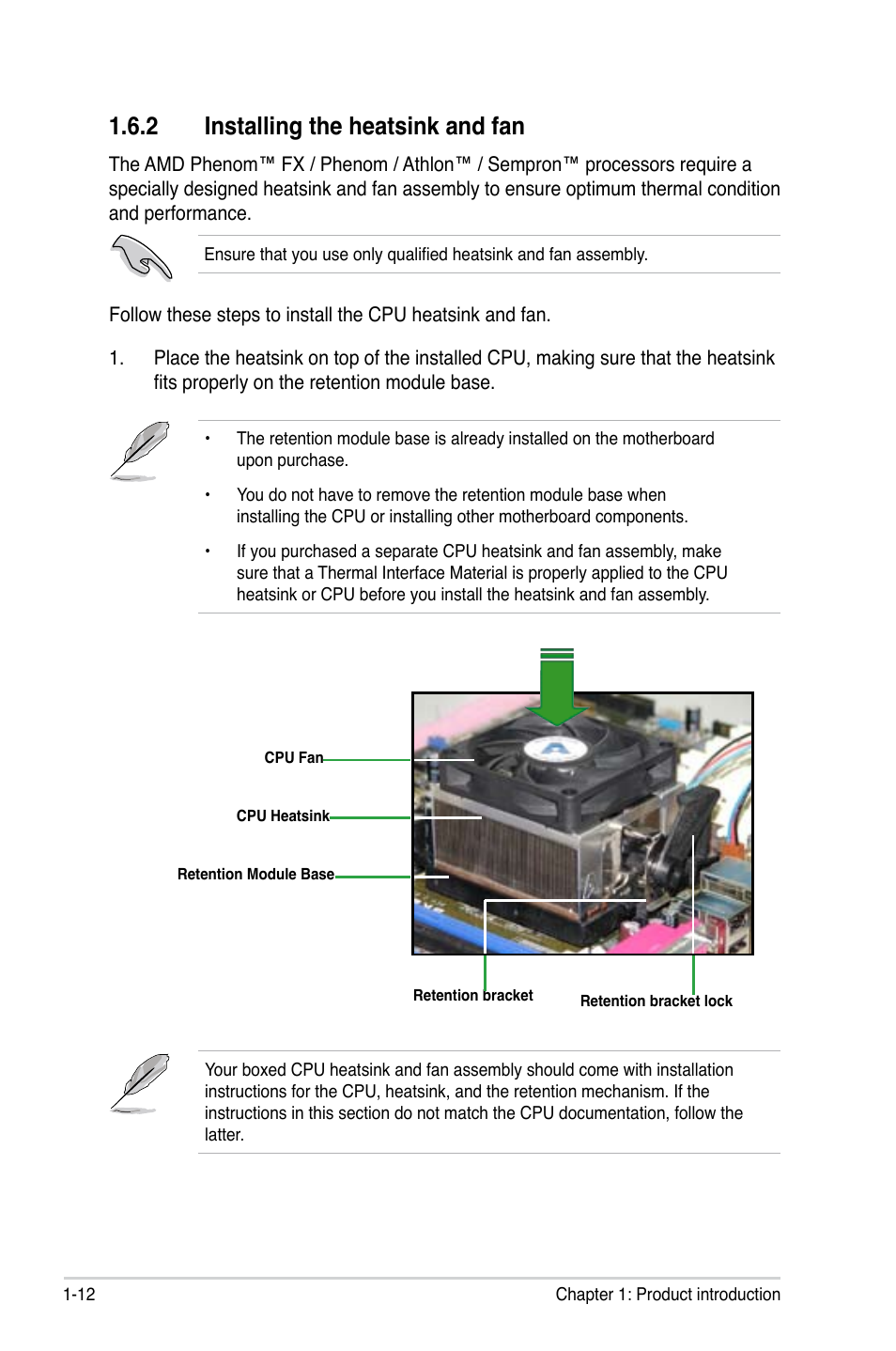 2 installing the heatsink and fan, Installing the heatsink and fan -12 | Asus M3A78 User Manual | Page 24 / 104