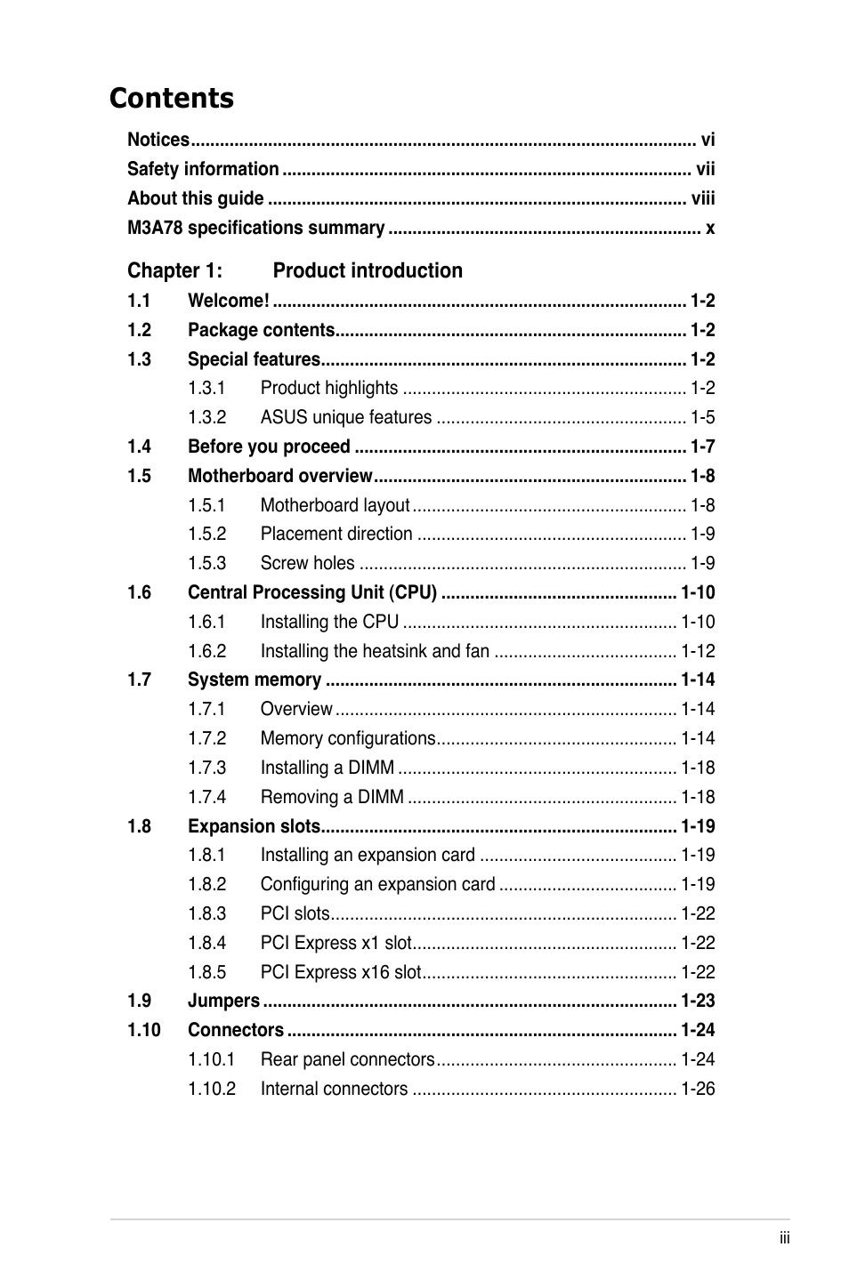 Asus M3A78 User Manual | Page 3 / 104