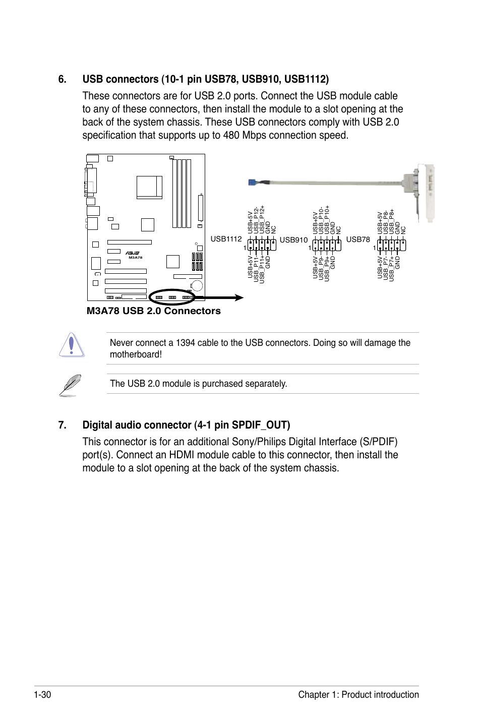 30 chapter 1: product introduction | Asus M3A78 User Manual | Page 42 / 104