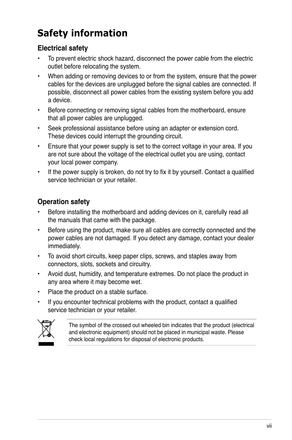 Safety information | Asus M3A78 User Manual | Page 7 / 104