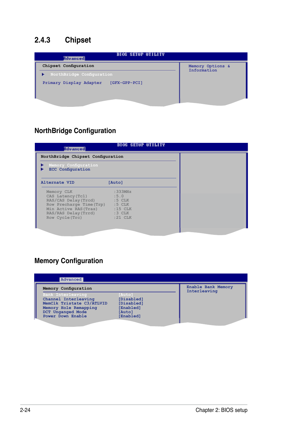3 chipset, Chipset -24, Northbridge configuration | 24 chapter 2: bios setup | Asus M3A78 User Manual | Page 70 / 104