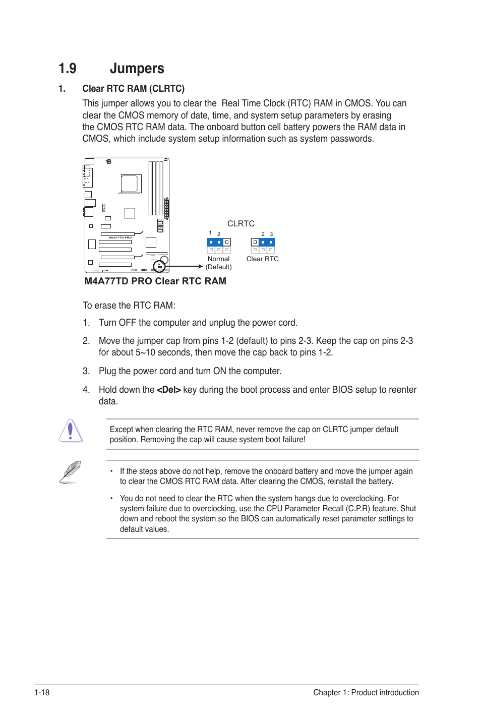 9 jumpers, Jumpers -18 | Asus M4A77TD PRO/U3S6 User Manual | Page 30 / 62