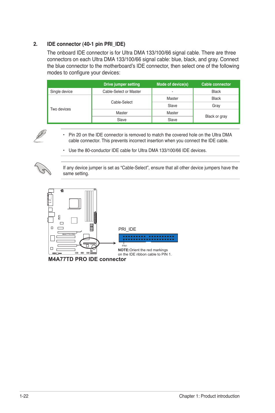 M4a77td pro ide connector | Asus M4A77TD PRO/U3S6 User Manual | Page 34 / 62