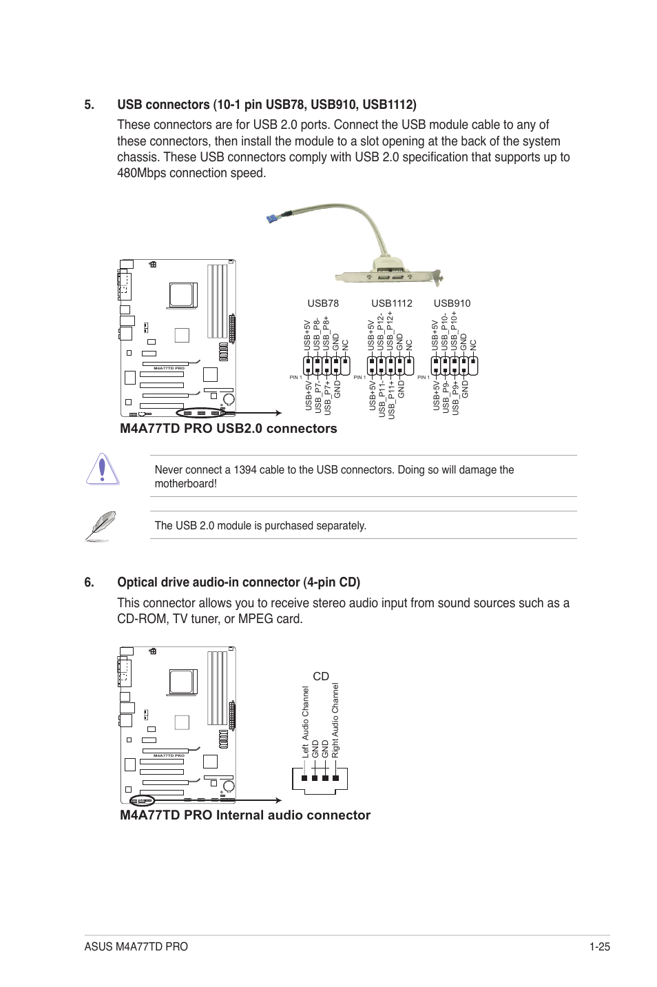 M4a77td pro internal audio connector | Asus M4A77TD PRO/U3S6 User Manual | Page 37 / 62