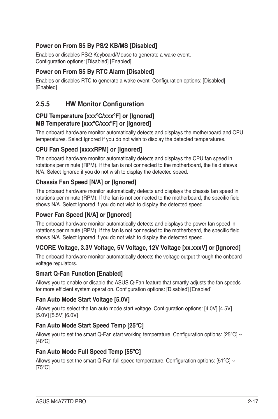 5 hw monitor configuration, Hw monitor configuration -17 | Asus M4A77TD PRO/U3S6 User Manual | Page 57 / 62