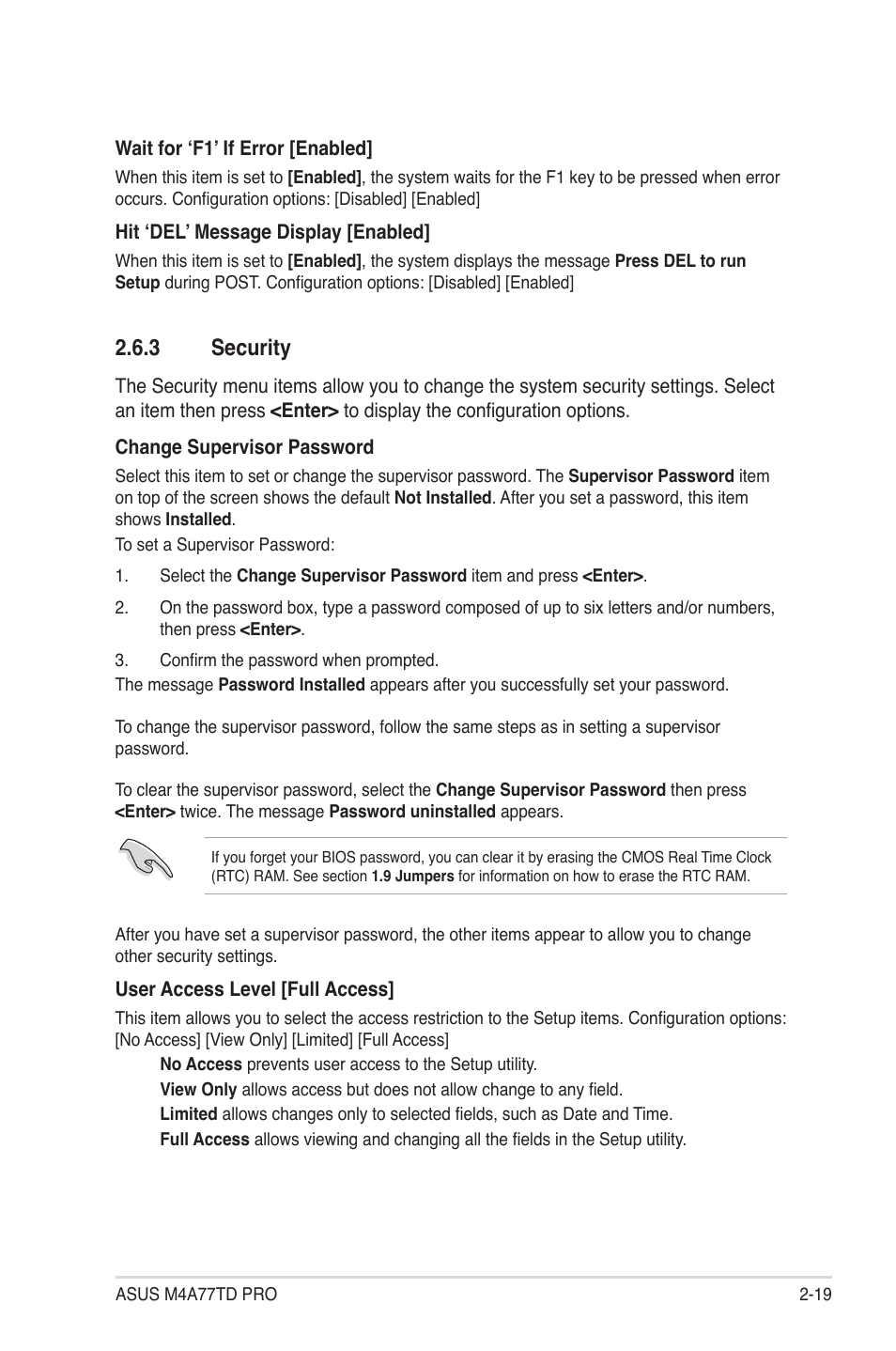 3 security, Security -19 | Asus M4A77TD PRO/U3S6 User Manual | Page 59 / 62