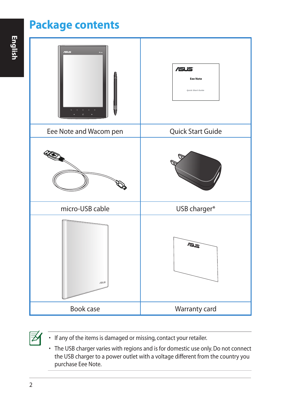 Package contents | Asus EA-800 User Manual | Page 2 / 9