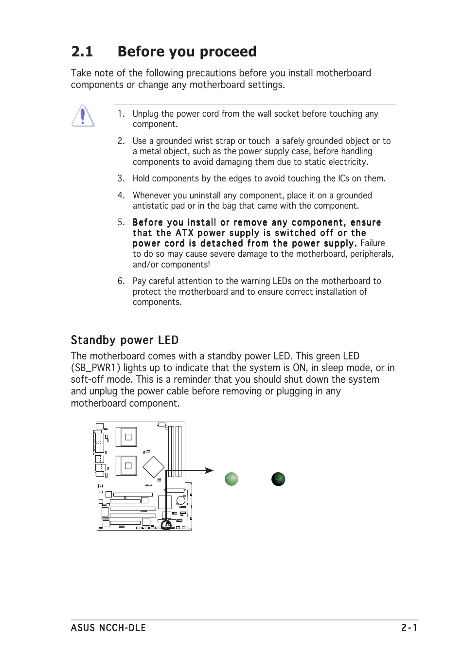 1 before you proceed, Standby power led | Asus NCCH-DLE User Manual | Page 21 / 180