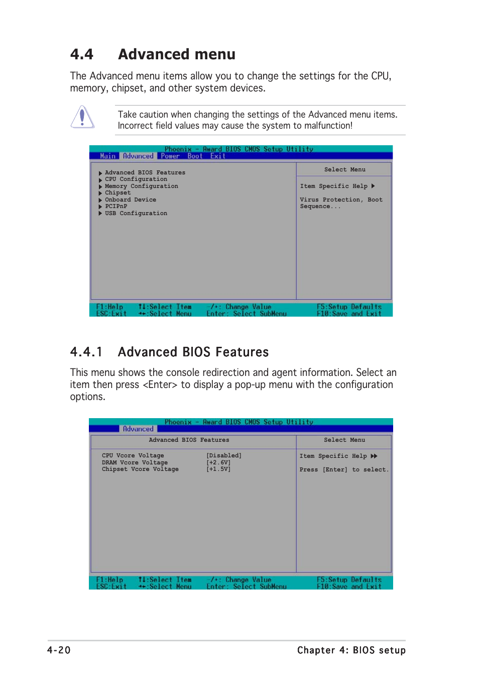 4 advanced menu | Asus NCCH-DLE User Manual | Page 82 / 180