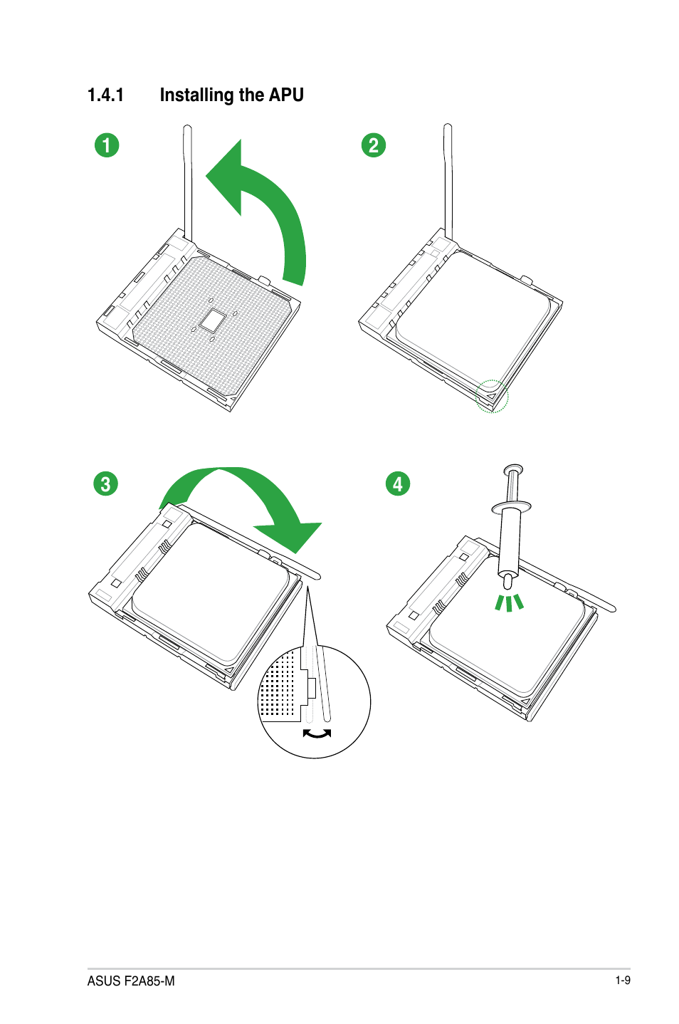 1 installing the apu, Installing the apu -9 | Asus F2A85-M User Manual | Page 21 / 86