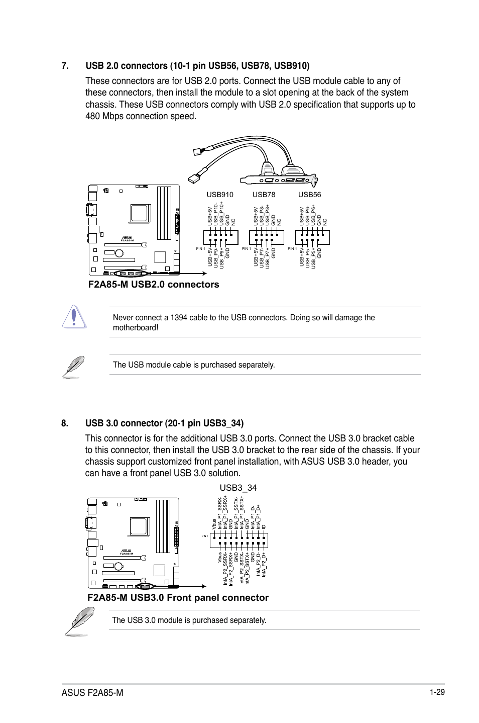 Asus f2a85-m, Usb3_34, The usb 3.0 module is purchased separately | Asus F2A85-M User Manual | Page 41 / 86