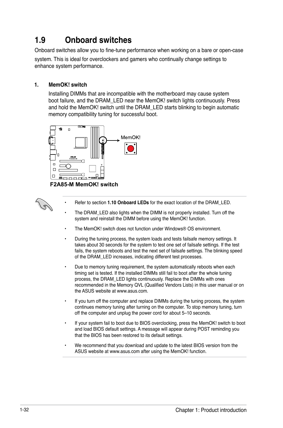 9 onboard switches, Onboard switches -32 | Asus F2A85-M User Manual | Page 44 / 86