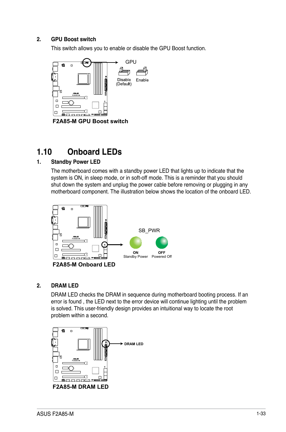 10 onboard leds, 10 onboard leds -33 | Asus F2A85-M User Manual | Page 45 / 86