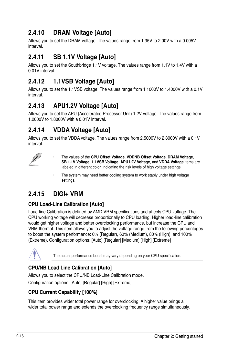 10 dram voltage [auto, 11 sb 1.1v voltage [auto, 12 1.1vsb voltage [auto | 13 apu1.2v voltage [auto, 14 vdda voltage [auto, 15 digi+ vrm | Asus F2A85-M User Manual | Page 64 / 86