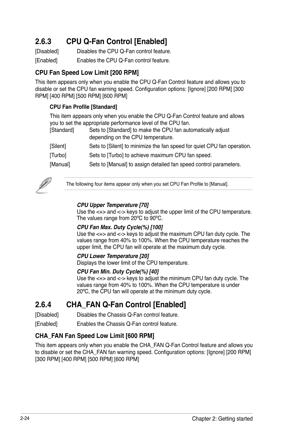 3 cpu q-fan control [enabled, 4 cha_fan q-fan control [enabled, Cpu q-fan control [enabled] -24 | Cha_fan q-fan control [enabled] -24 | Asus F2A85-M User Manual | Page 72 / 86