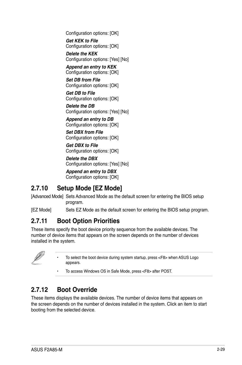 10 setup mode [ez mode, 11 boot option priorities, 12 boot override | Asus F2A85-M User Manual | Page 77 / 86