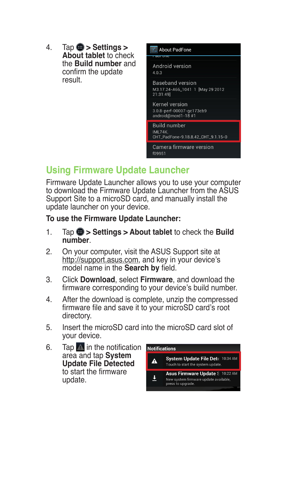 Using firmware update launcher | Asus PadFone User Manual | Page 2 / 4