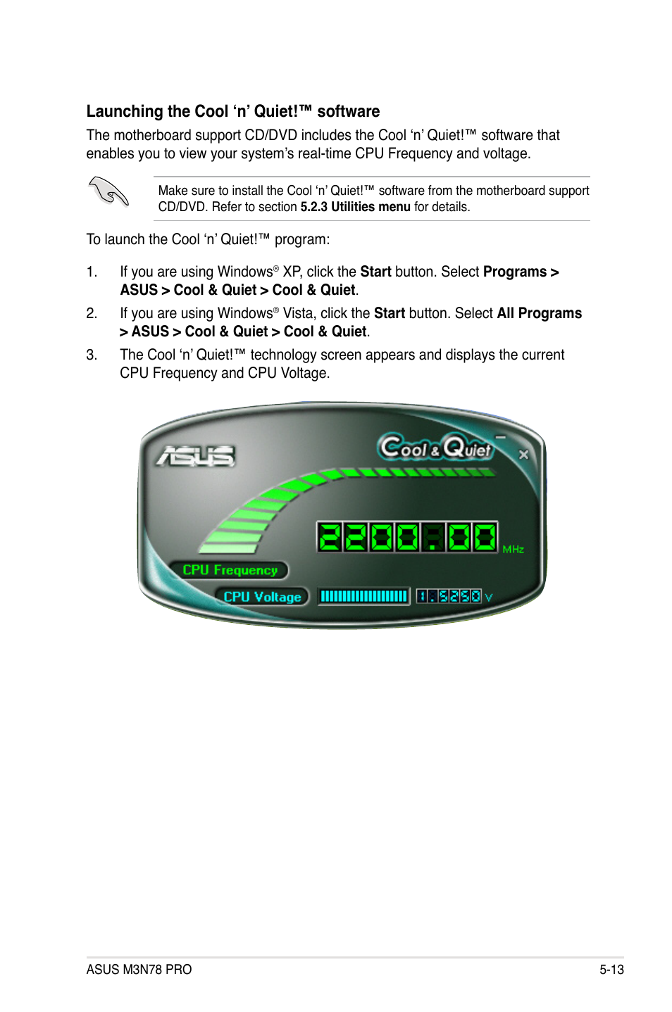 Launching the cool ‘n’ quiet!™ software | Asus M3N78 Pro User Manual | Page 123 / 168