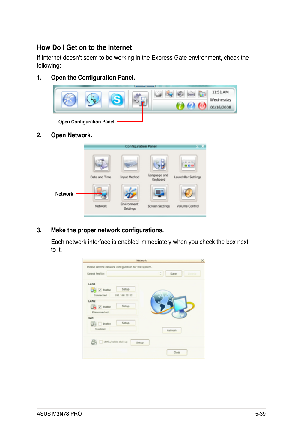 How do i get on to the internet | Asus M3N78 Pro User Manual | Page 149 / 168